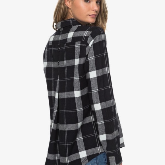 Roxy Heavy Feelings Black Plaid Long Sleeve Shirt - Picture 3 of 3